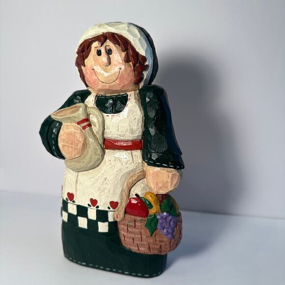 Vintage Eddie Walker Thanksgiving Woman Figurine Harvest Folk Art Resin Basket - Picture 1 of 11